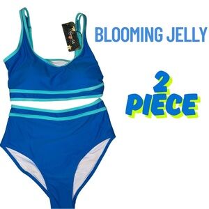 Vibrant Blue Bikini with Sporty Color-Blocking